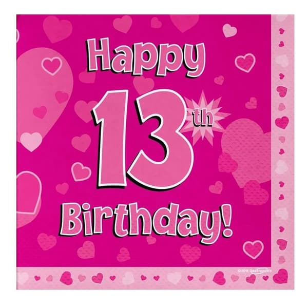 Oaktree Hearts 13th Birthday Napkins (Pack of 16) Pink One Size