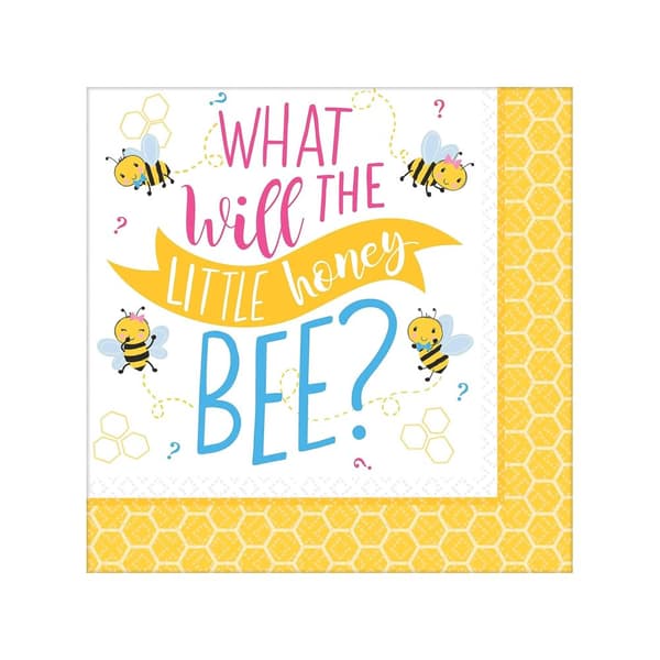 Amscan What Will It Bee? Gender Reveal Napkins (Pack of 16) White/Yellow One Size
