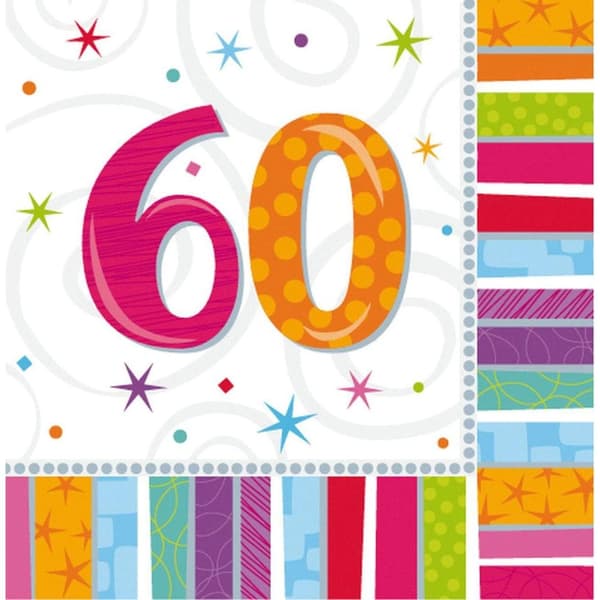 Amscan 60th Birthday Napkins (Pack of 16) Multicoloured One Size