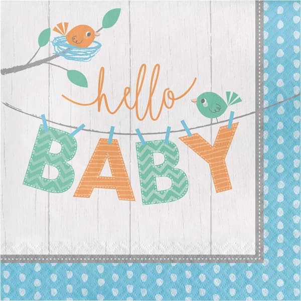 Creative Party Hello Baby Boy Engångsservetter i papper (16-pack) White/Blue/Orange One Size