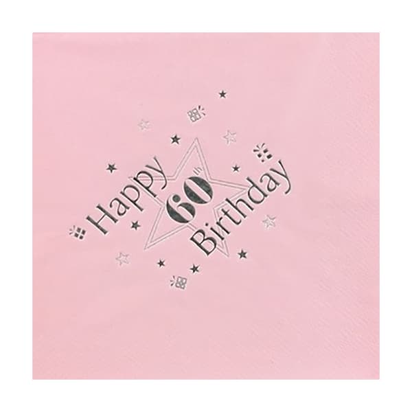 Celebration Station Servetter för 60-årsdagen, 3 delar (15-pack) Light Pink/Black One Size