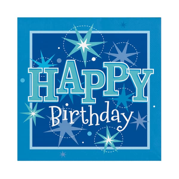 Pioneer Europe Sparkle Happy Birthday Disposable Napkins (Pack of 20) Blue One Size