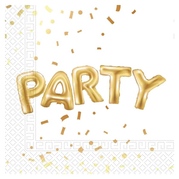 Procos 2 Ply Party Napkins (Pack of 20) White/Gold One Size