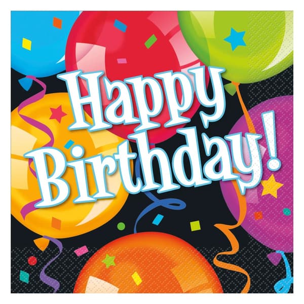 Unique Balloons Happy Birthday Napkins (Pack of 16) Multicoloured One Size