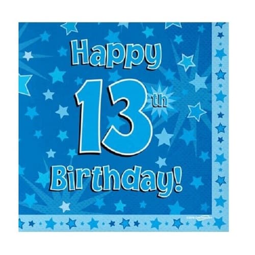 Oaktree 13th Birthday Disposable Napkins (Pack of 16) Blue One Size