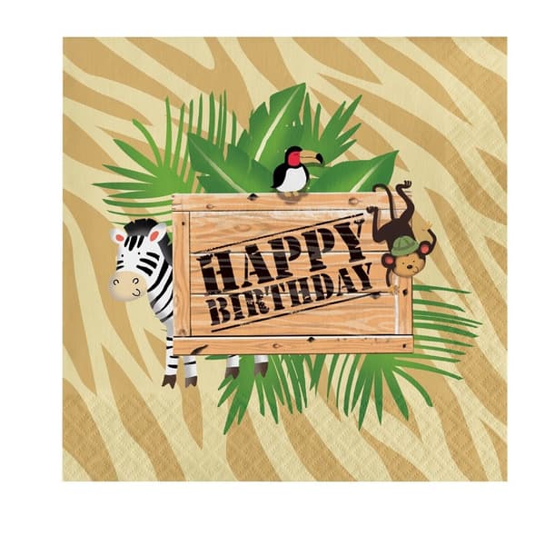 Safari Animals Happy Birthday Disposable Napkins (Pack of 16) Multicoloured One Size
