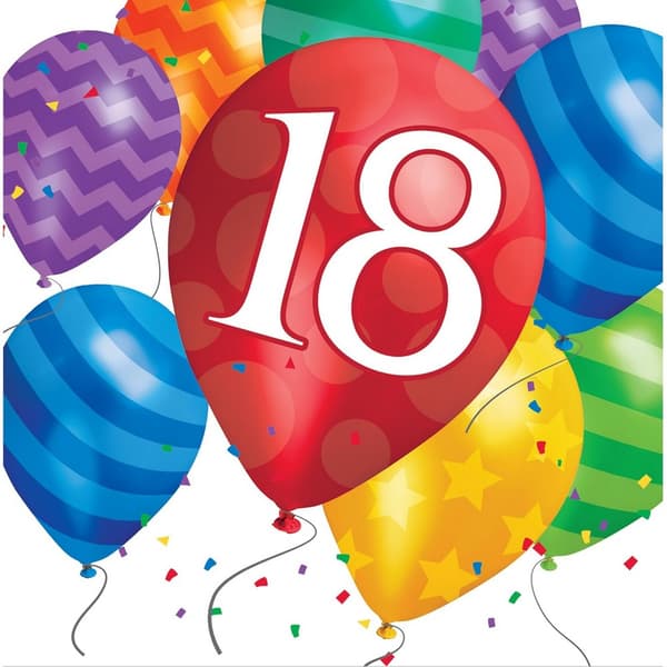 Creative Party 2 Ply Balloons 18th Napkins (Pack of 16) Multicoloured One Size