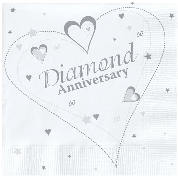 Creative Party 2 Ply Diamond Wedding Anniversary Disposable Napkins (Pack of 20)