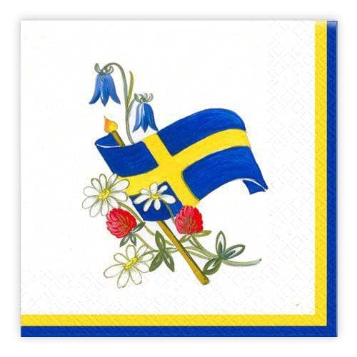 Servetter Svensk flagga/Blommor 33x33cm 20-pack