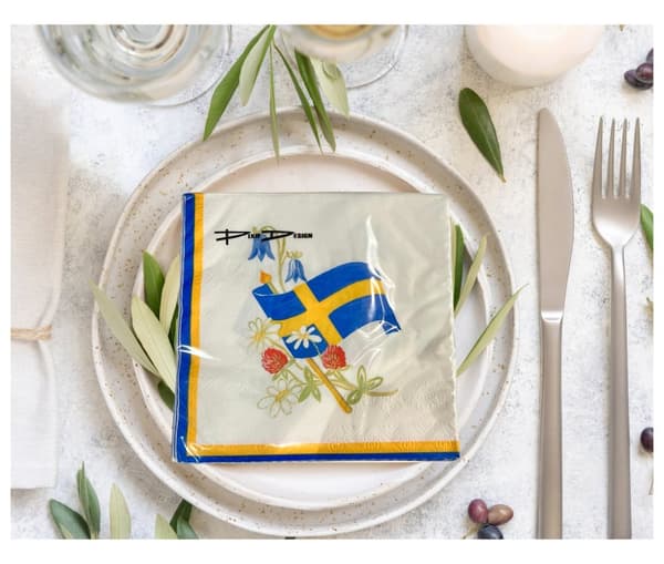 Servetter Svensk flagga/Blommor 33x33cm 20-pack