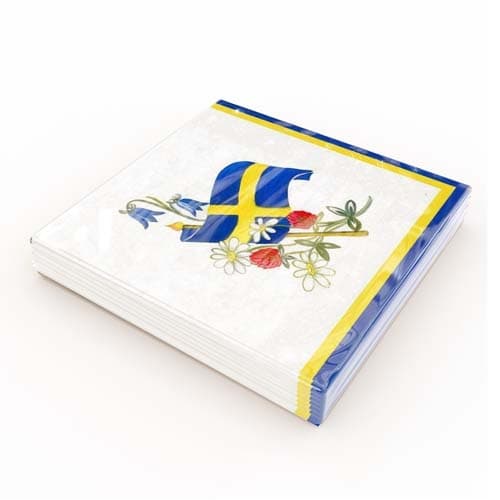 Servetter Svensk flagga/Blommor 33x33cm 20-pack