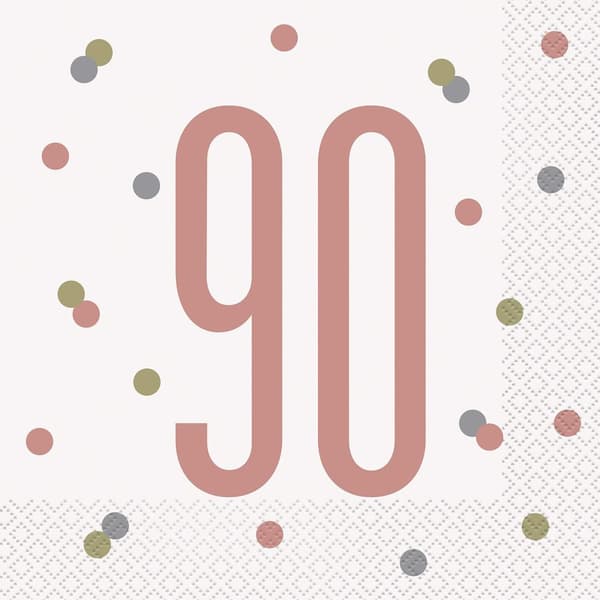 Unique Party Glitz 90th Disposable Napkins (Pack of 16) Rose Gold One Size