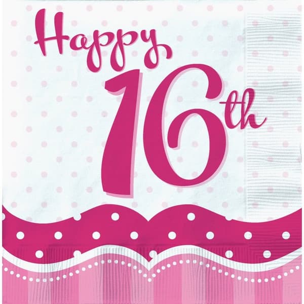 Creative Party Paper 16th Birthday Napkins (Pack of 18) Pink/White One Size