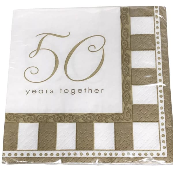 Amscan 50 Years Together 2 Ply Napkins (Pack of 16) Gold/White One Size