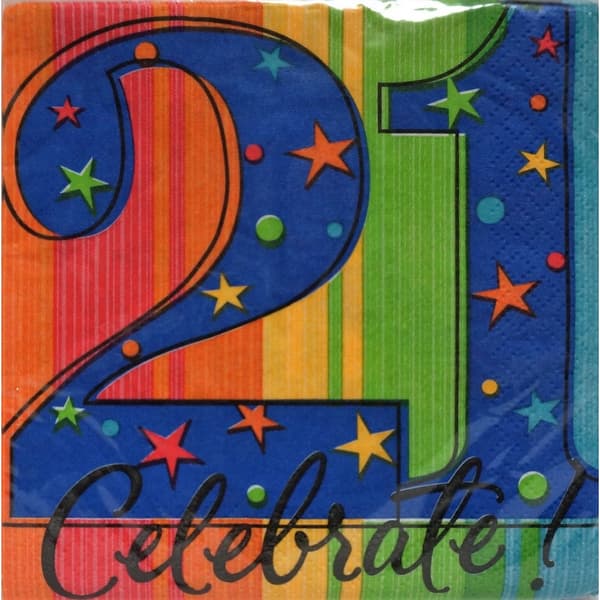 Amscan Celebrate 3 Ply 21st Birthday Napkins (Pack of 16) Multicoloured One Size