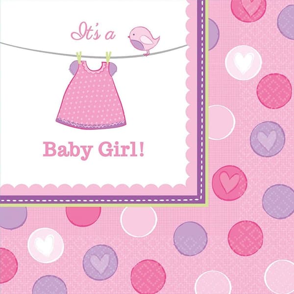 Amscan With Love Baby Girl Disposable Napkins (Pack of 16) Pink/White One Size