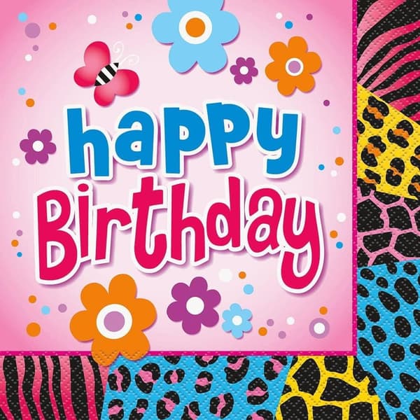 Unique Party Wild Birthday Napkins (Pack of 16) Multicoloured 6.5in x 6.5in