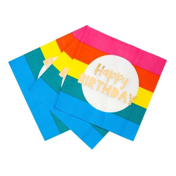 Servetter Rainbow Happy Birthday Regnbågsmönstrade
