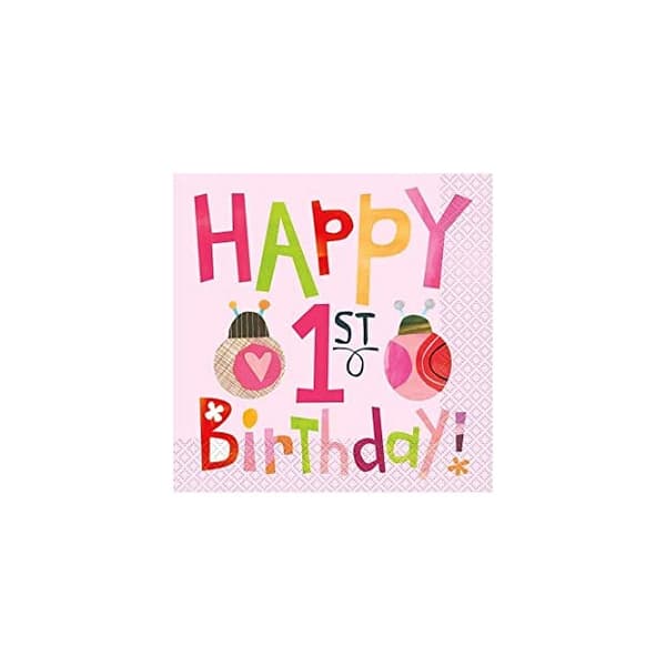 Unique Party Paper Ladybird 1st Birthday Disposable Napkins (Pack of 16) Pink One Size