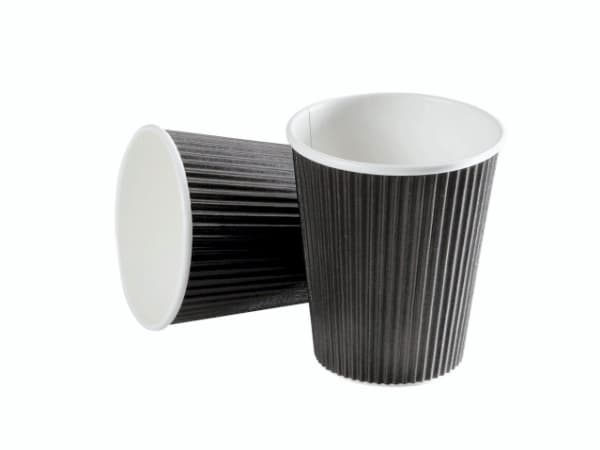 Kaffebæger 12oz 34cl Black line ripple wall pap 600stk/kar