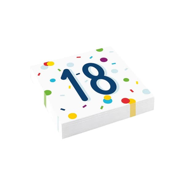 Amscan Confetti 18th Napkins (Pack of 20) White/Multicoloured One Size