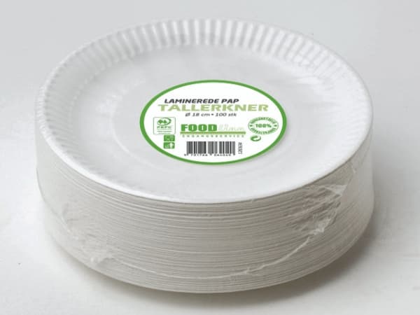Tallerken pap lamineret 18cm 100stk/pak - (100 stk.)