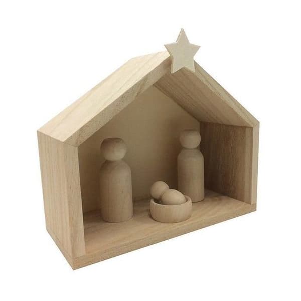 Julkrubba i trä - Artémio - Anpassningsbara bönder - Ljust trä - 18x8x15 cm - Juldekoration