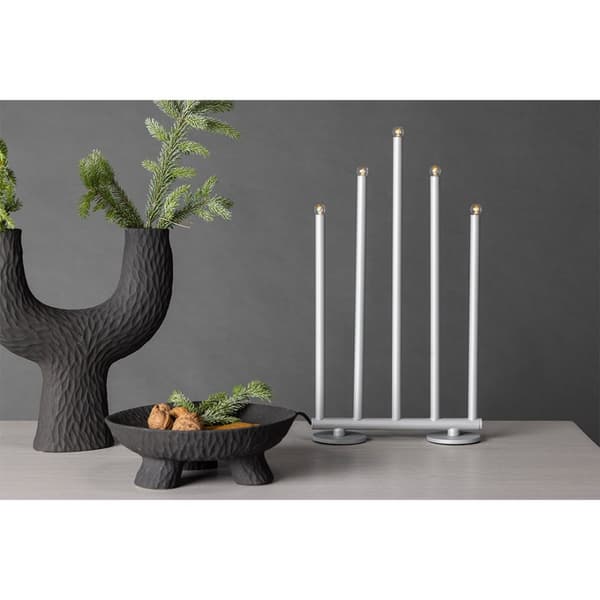 Björnfjället adventsstake elektrisk 5 lys sølvfarget.