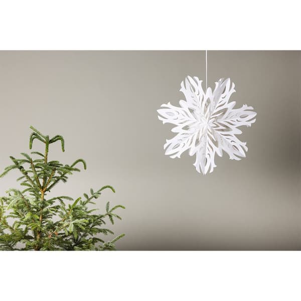 Hundfjället julestjerne med lys papir Ø60 cm pendel hvit.
