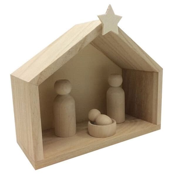Julkrubba i trä - Artémio - Anpassningsbara bönder - Ljust trä - 18x8x15 cm - Juldekoration