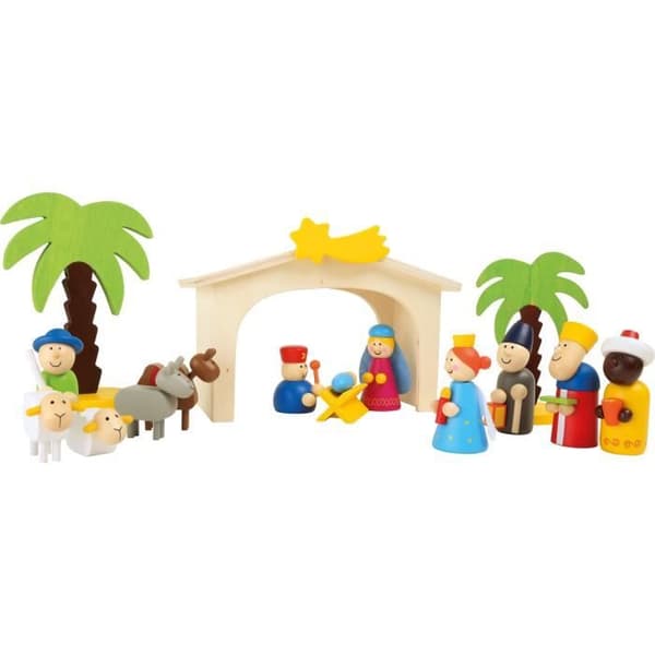 Julkrubba i trä - Ej specificerat - Lekset - Färgglada figurer - Julstämning - Mått 47x5x13 cm