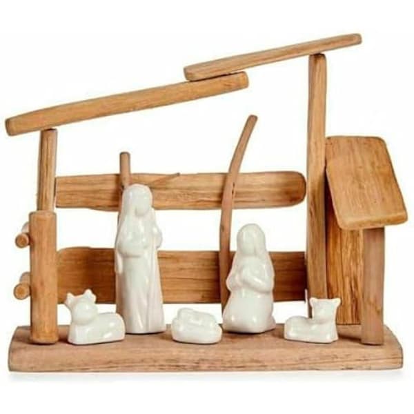 Krist+ Natural White Christmas Crib i keramiskt trä 10 x 21 x 25 cm (2 enheter)