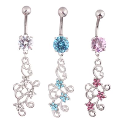 Navelpiercing diamant blommor
