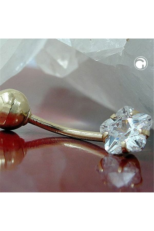 Navel Belly Bar Piercing Banana 17x6mm Flower Cubic Zirconia 14k Gold - GL430555