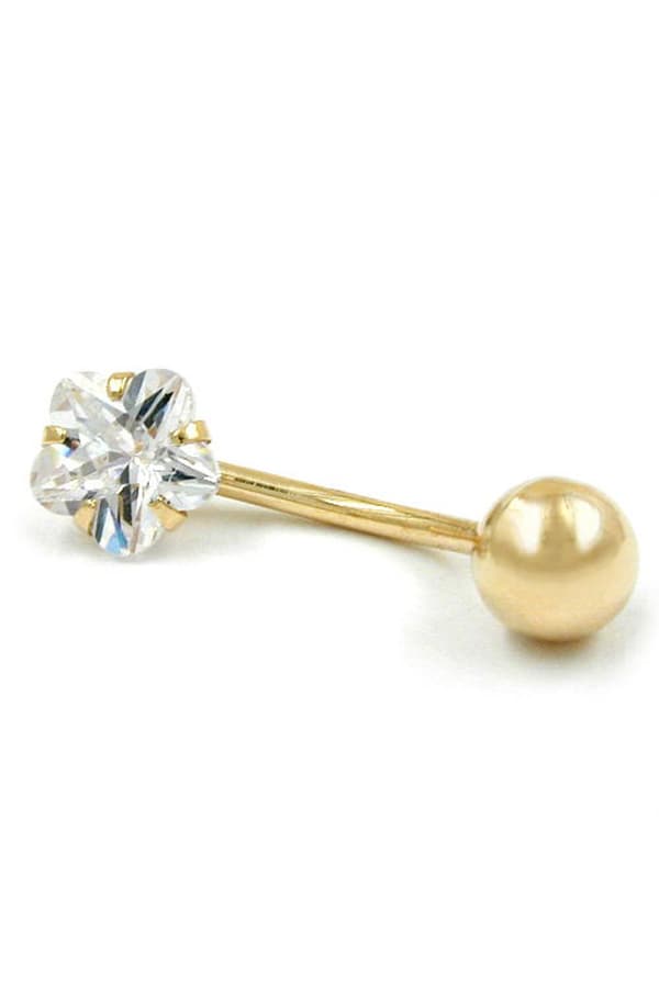 Navel Belly Bar Piercing Banana 17x6mm Flower Cubic Zirconia 14k Gold - GL430555