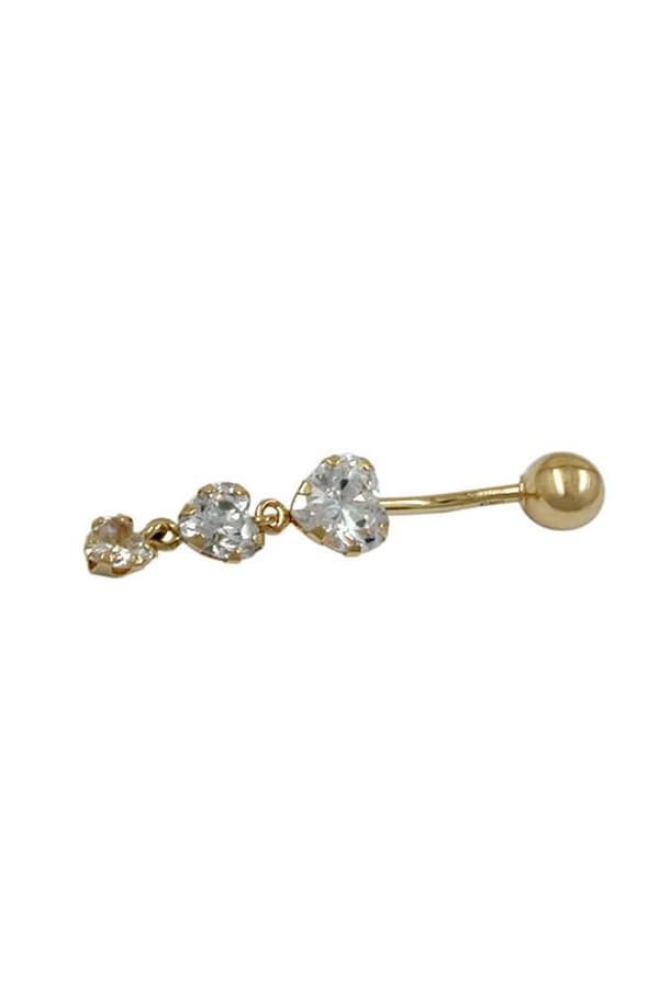 Navel/ Belly Bar Piercing Banana 35x6mm 3x Cubic Zirconia 14kt Gold - GL430514