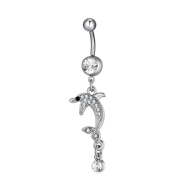 navelpiercing cz söt hängande delfin