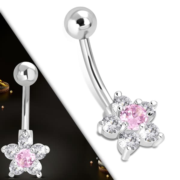Navelpiercing 316L Kirurgiskt stål Blomma klar/rosa CZ