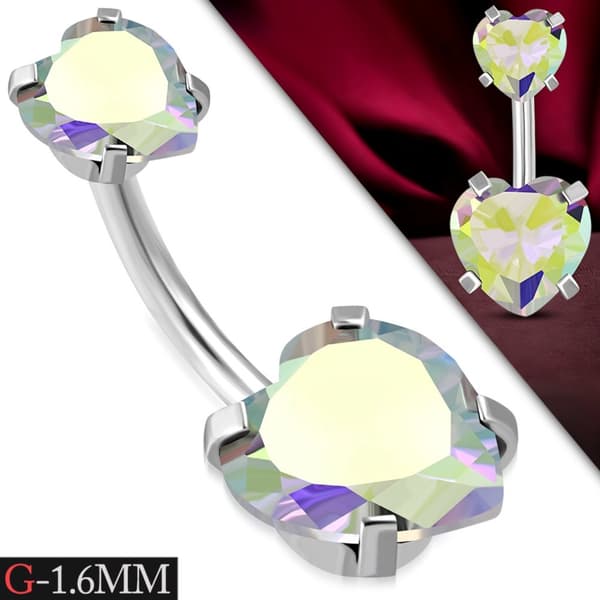 Navelpiercing Kirurgiskt stål Dubbel Hjärta Klara Cubic Zirconia