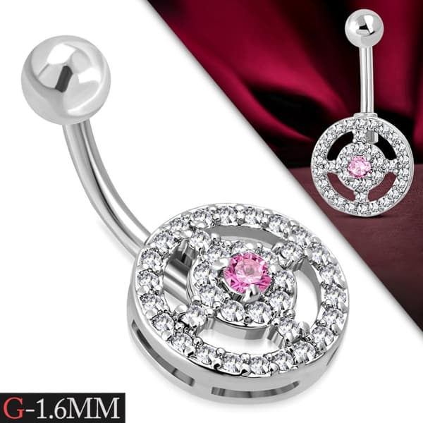 Navelpiercing 316L Kirurgiskt stål Cirkel klara/rosa CZ