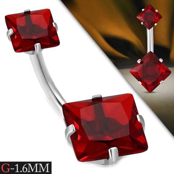 Navelpiercing Kirurgiskt stål Dubbel Röda Cubic Zirconia