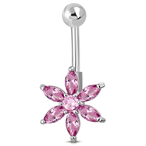 Navelpiercing 316L Kirurgiskt stål Blomma rosa CZ