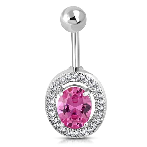 Navelpiercing 316L Kirurgiskt stål Oval Rosa / Klara CZ