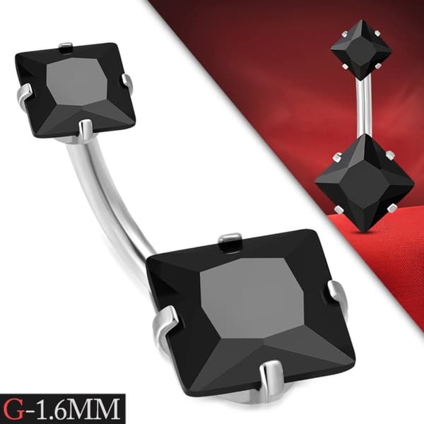 Navelpiercing Kirurgiskt stål Dubbel Svarta Cubic Zirconia