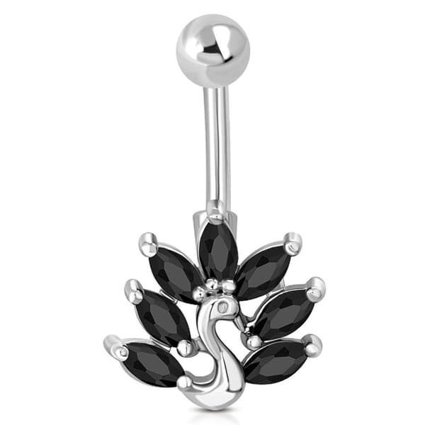 OUFER 316L Surgical Steel Belly Rose Gold Bars Clear CZ Navel Ring