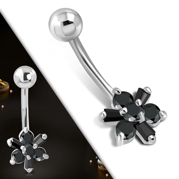 Navelpiercing Kirurgiskt stål Blomma Svarta CZ