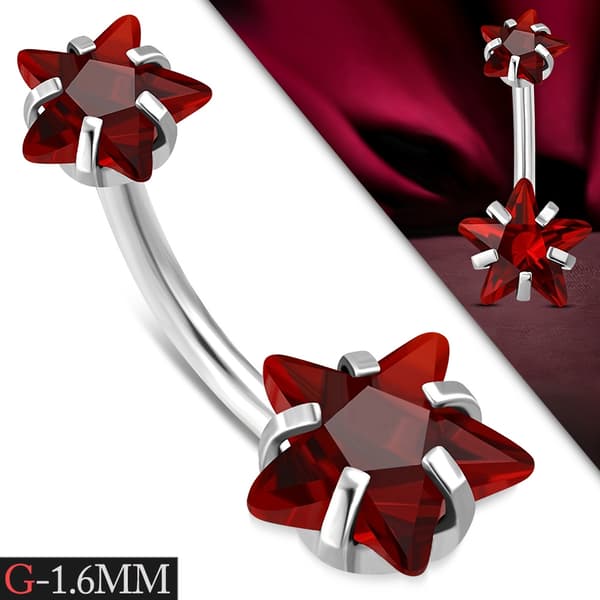 Navelpiercing Kirurgiskt stål Dubbel Stjärna Röda Cubic Zirconia