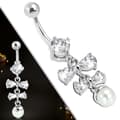 Miniatyrbild 2 av 2: Navelpiercing Navel Piercing i Kirurgiskt Stål 316L i Silver Färg - Rosett med Klar/Vit CZ Cubic Zircon & Pärla