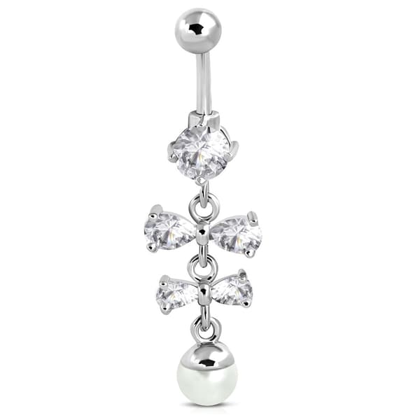 Navelpiercing Navel Piercing i Kirurgiskt Stål 316L i Silver Färg - Rosett med Klar/Vit CZ Cubic Zircon & Pärla