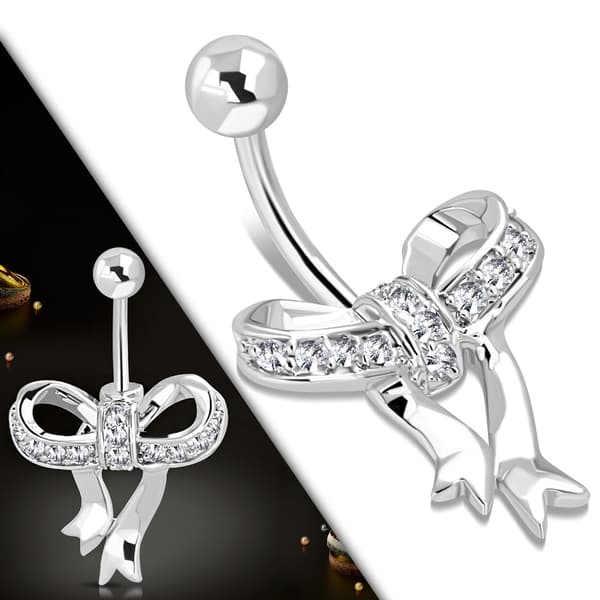 Navelpiercing Navel Piercing i Kirurgiskt Stål 316L i Silver Färg - Rosett med Klar/Vit CZ Cubic Zircon